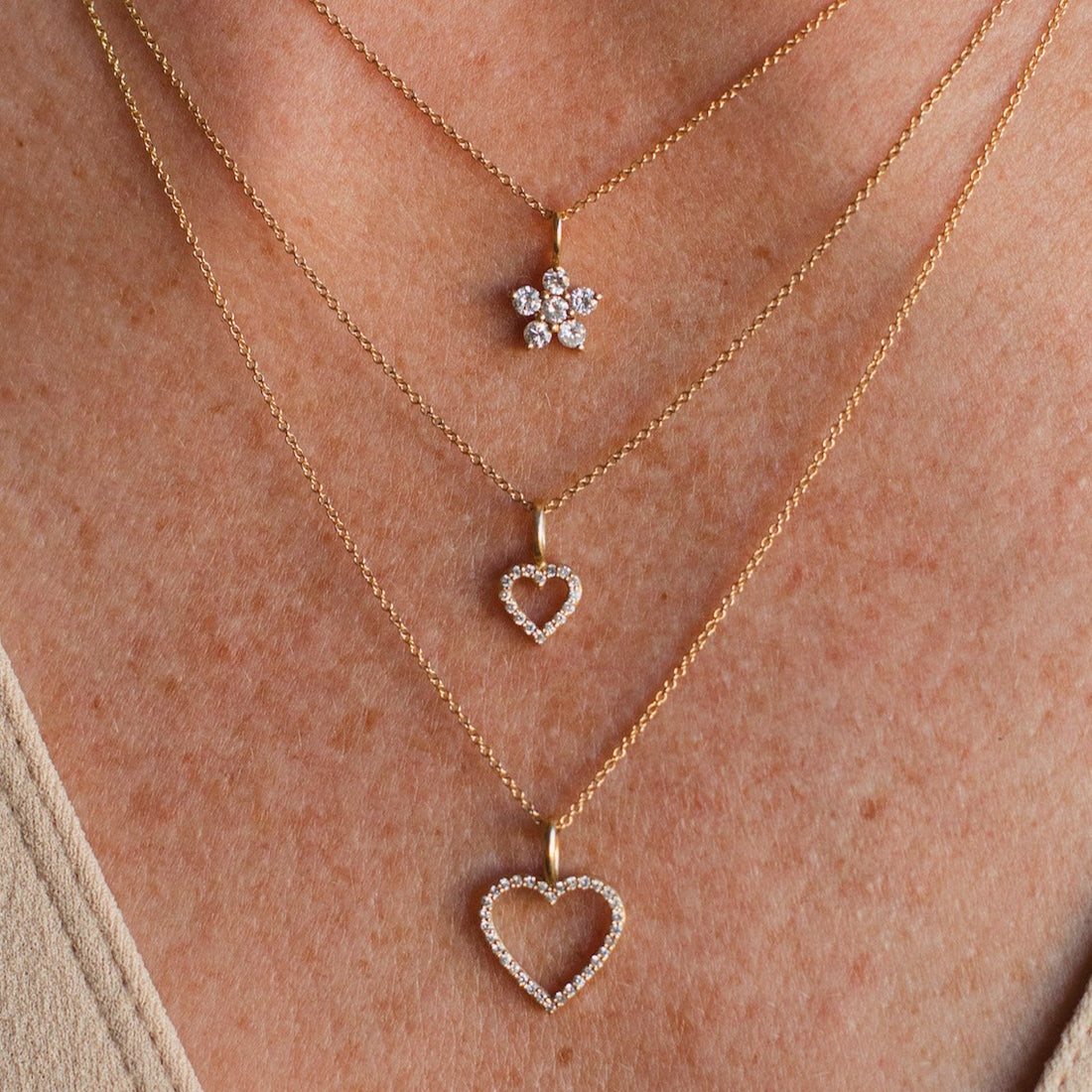 Amy Diamond Flower Necklace, 18K Gold / White Gold