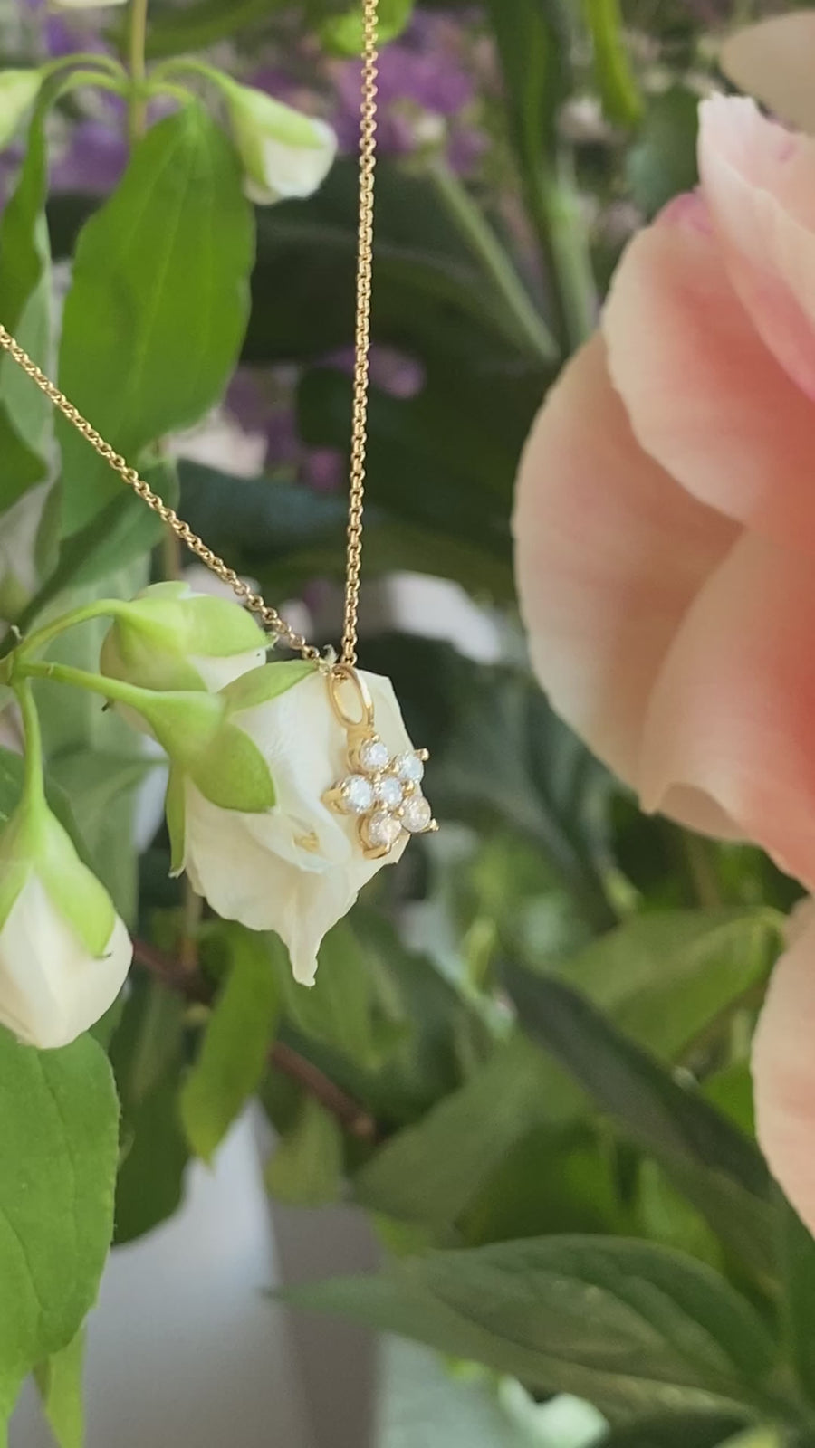 Amy Diamond Flower Pendant, 18K Gold / White Gold