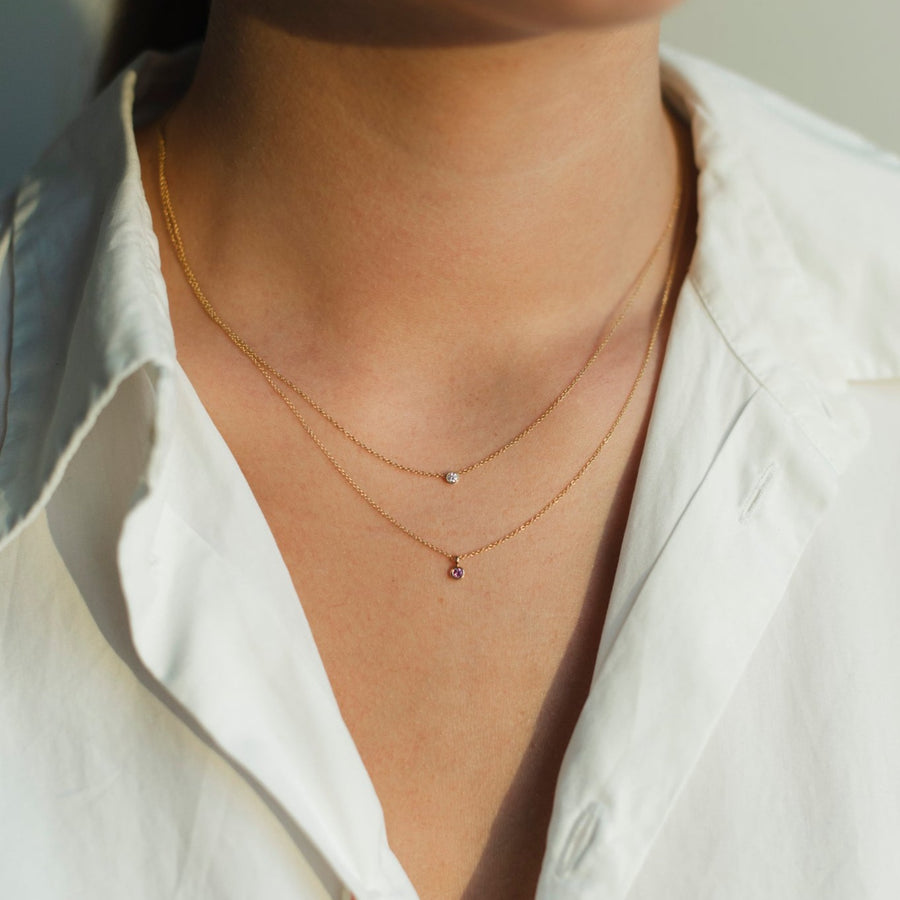 Kitty rosa safir-halsband, 18k gult guld / vitguld