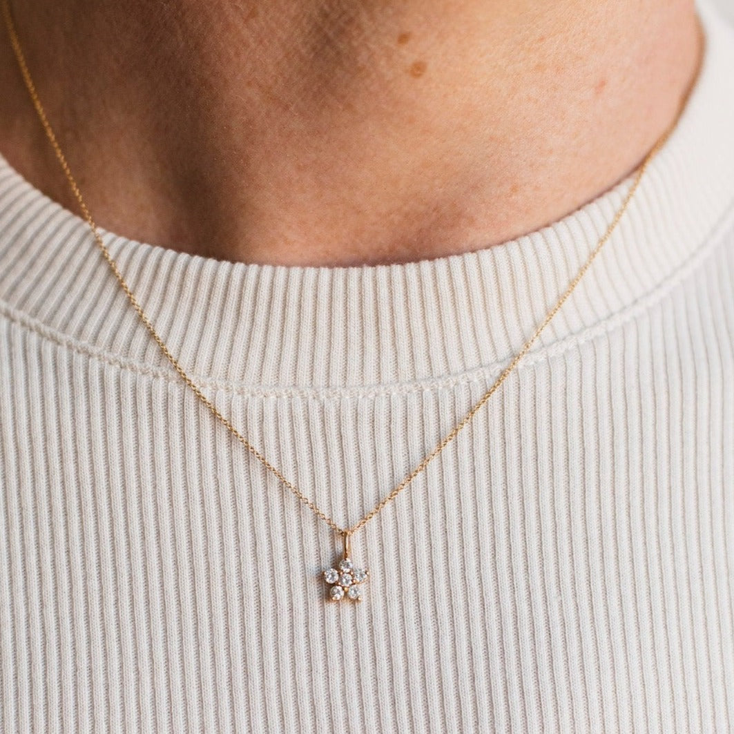 Amy Diamond Flower Necklace, 18K White Gold