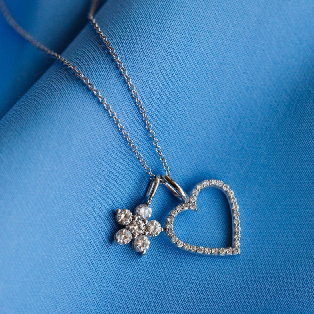 Amy Diamond Flower Necklace, 18K White Gold
