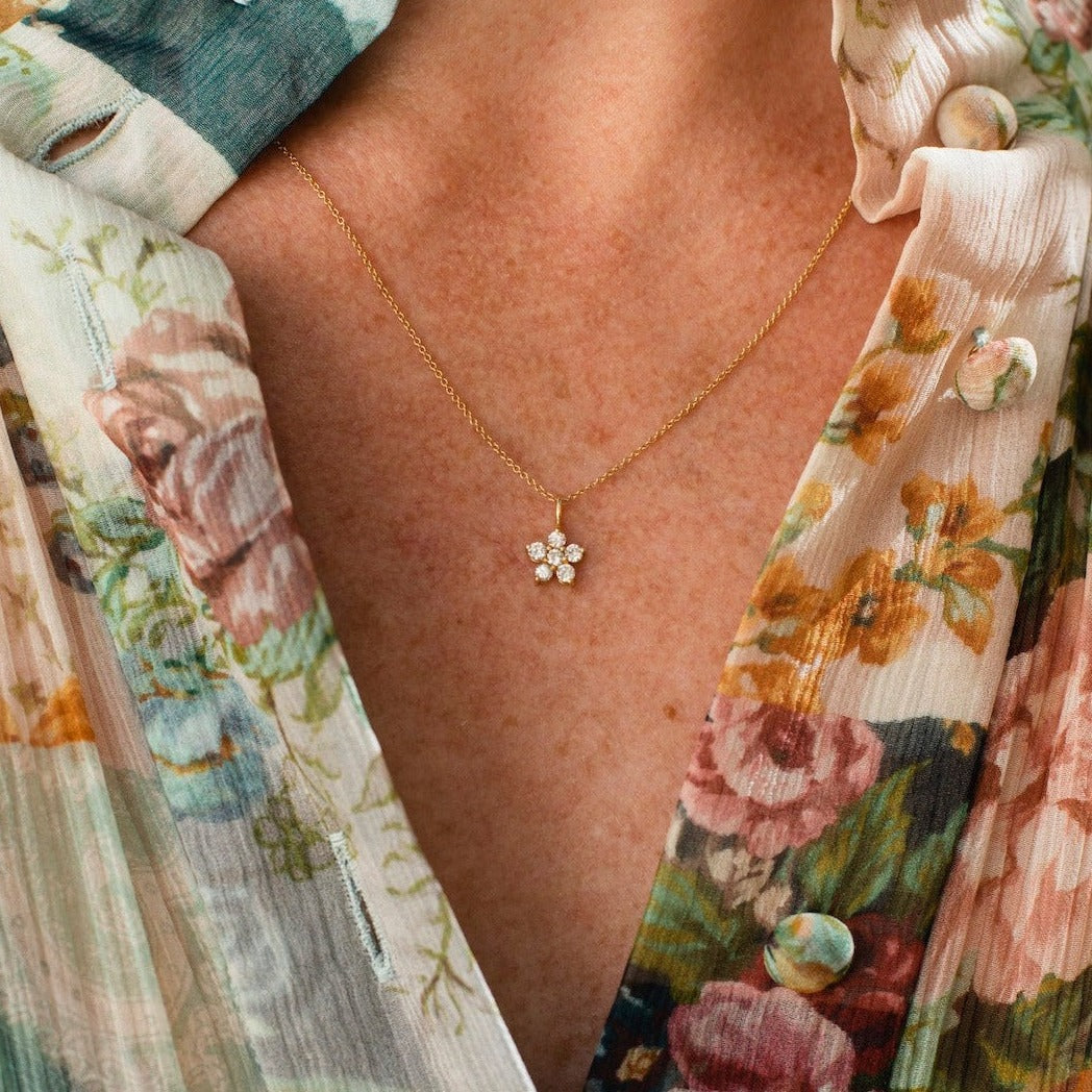 Amy diamantblomma, berlock, 18K gult guld / vitguld