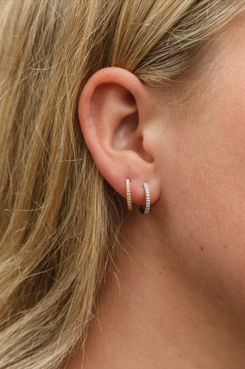 Ingrid Diamond Hoop Earrings, 18k Yellow Gold / White Gold