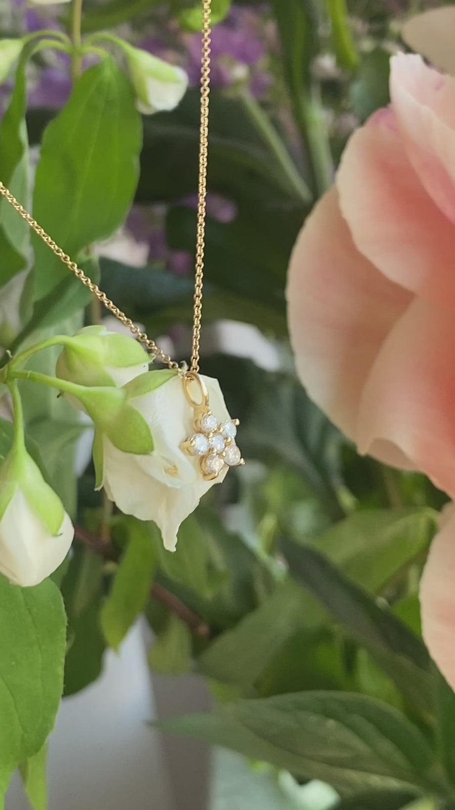 Amy diamantblomma, berlock, 18K gult guld / vitguld