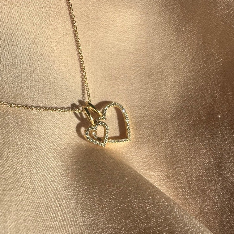 Astrid XL diamanthjärta berlock, 18k gult guld / vitguld